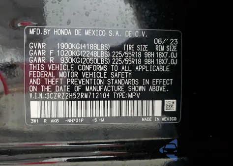 2024 Honda Hr-V Sport from USA, damaged, VIN 3CZRZ2H52RM712104